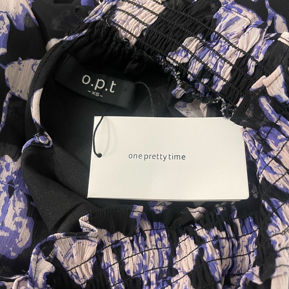 ROMANTIC NWT O.P.T. Black Sheer Purple Floral Patterned Dress Sz XS - Picture 14 of 16